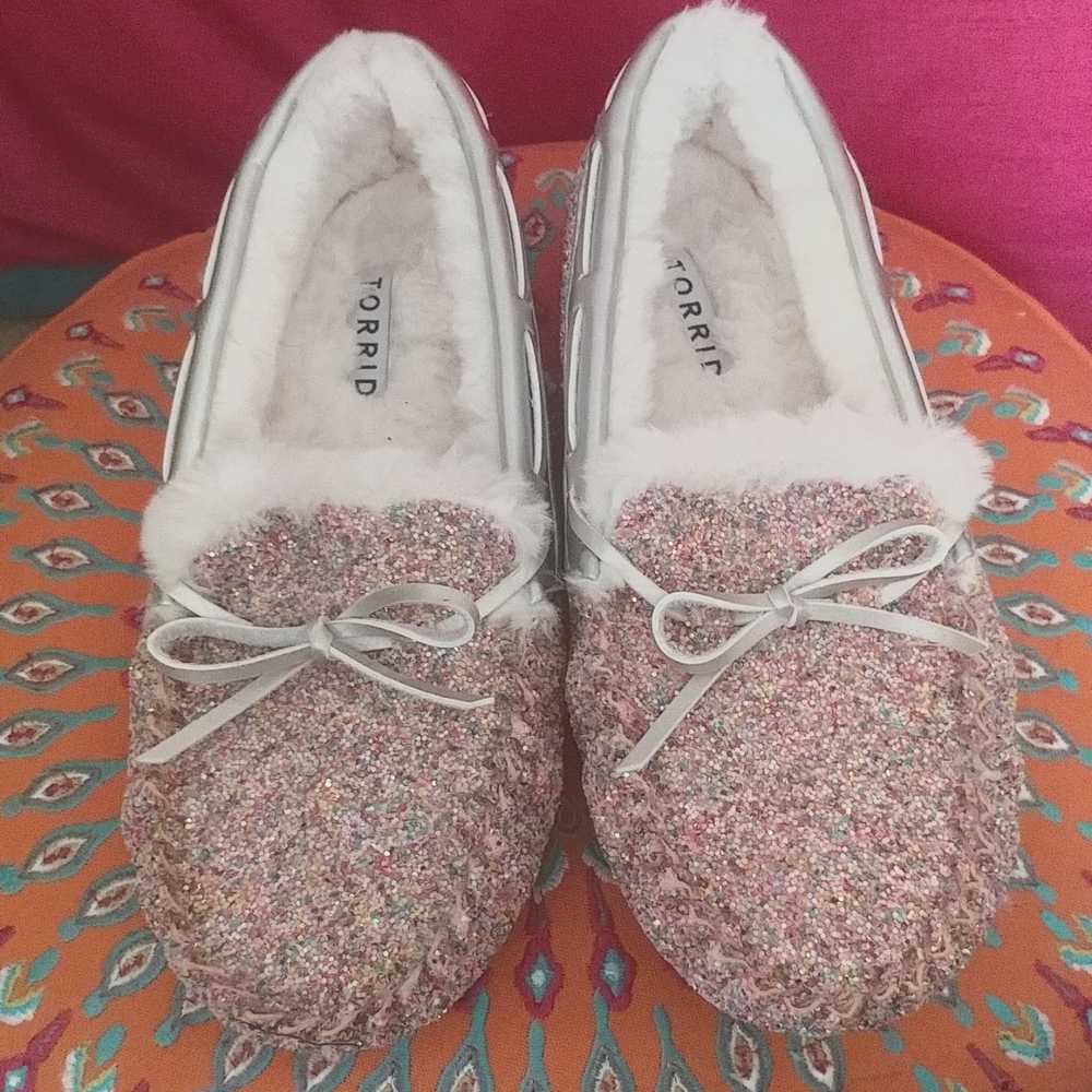 Torrid Multicolor Glitter Shimmer Slippers 9 Wide Width NEW No Tags